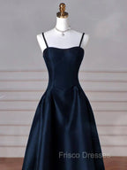 Dreamy Dark Blue Spaghetti Straps Satin Formal Prom Dress