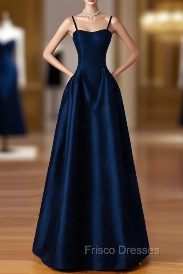 Dreamy Dark Blue Spaghetti Straps Satin Formal Prom Dress Main image