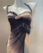 Dreamy Gradient Mermaid Halter Neck Beaded Chiffon Long Prom Dress Evening Dress