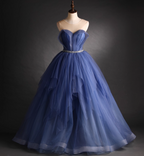 Dreamy Haze Blue Sweetheart Strapless Tulle Ball Gown Evening Dress Sweet 16 Dress