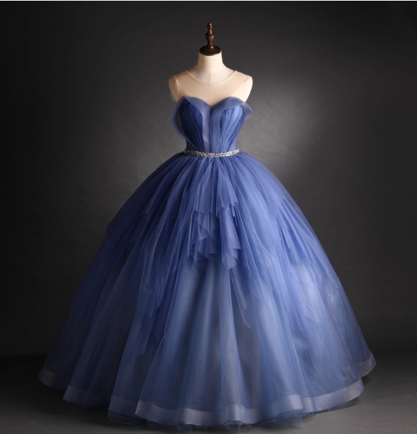 Dreamy Haze Blue Sweetheart Strapless Tulle Ball Gown Evening Dress Sweet 16 Dress Main image
