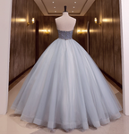 Dreamy Light Blue Strapless Tulle Ball Gown Evening Dress Sweet 16 Dress