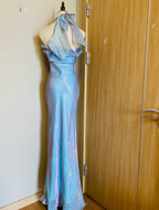 Dreamy Mermaid 3D Floral Ruffle Halter Neck Satin Long Prom Dress Evening Dress