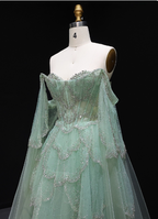 Dreamy Mint Green Off-The-Shoulder Sequin Layered Tulle Train Prom Dress Evening Dress