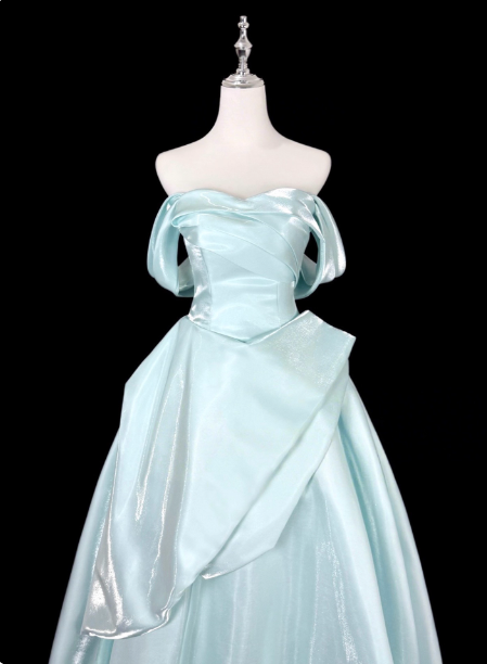 Dreamy Mint Light Blue A-Line Strapless Satin Prom Dress Evening Dress