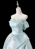 Dreamy Mint Light Blue A-Line Strapless Satin Prom Dress Evening Dress