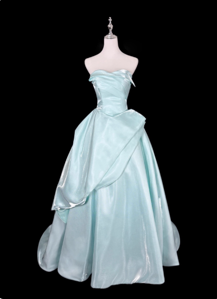 Dreamy Mint Light Blue A-Line Strapless Satin Prom Dress Evening Dress Main image