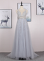 Dreamy Princess A-Line V-Neck Train Sequin Tulle Prom Dress Evening Dress