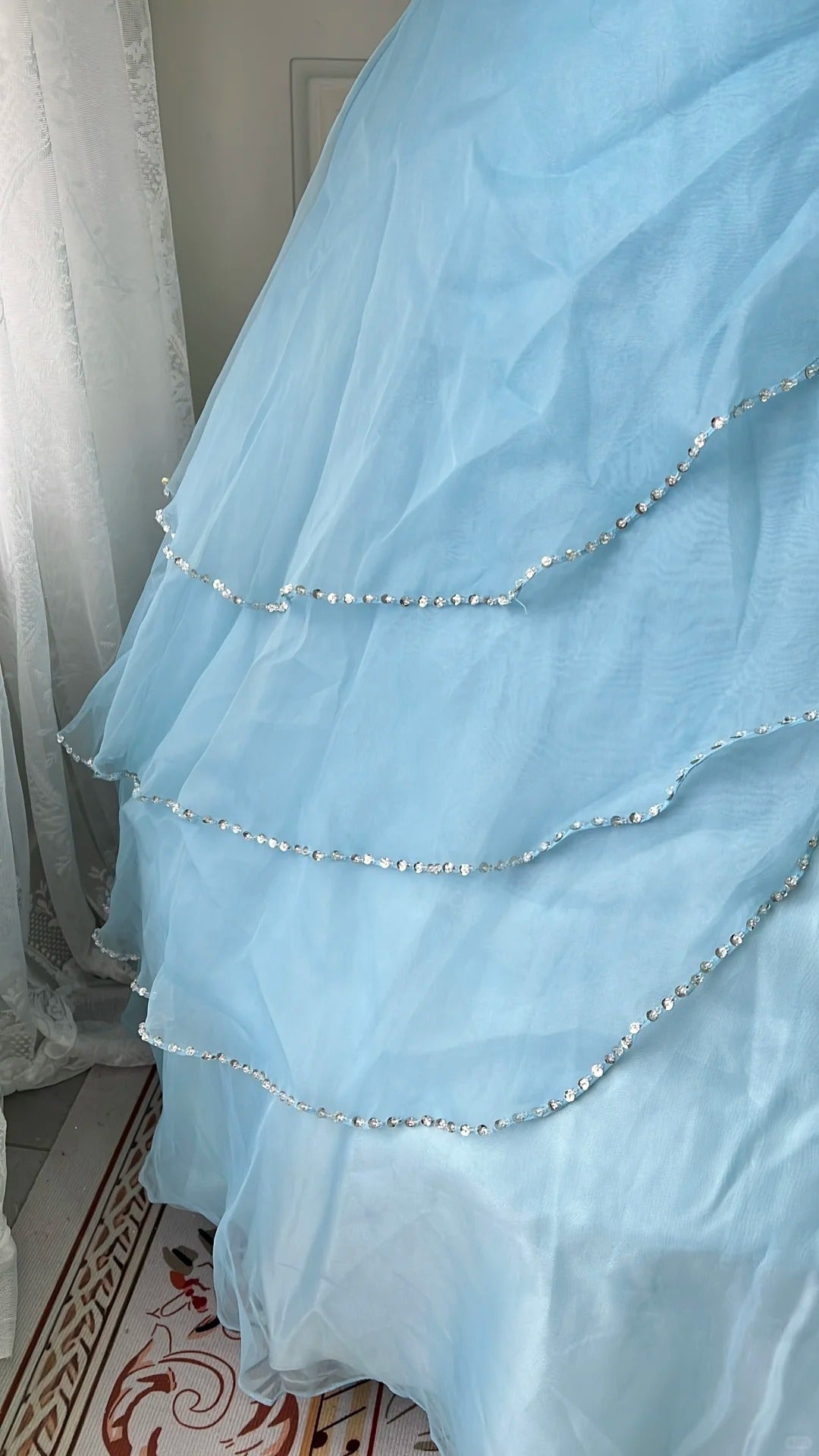 Dreamy Princess Blue Strapless Embroidered Tulle Ball Gown Evening Dress Sweet 16Th Birthday Dress