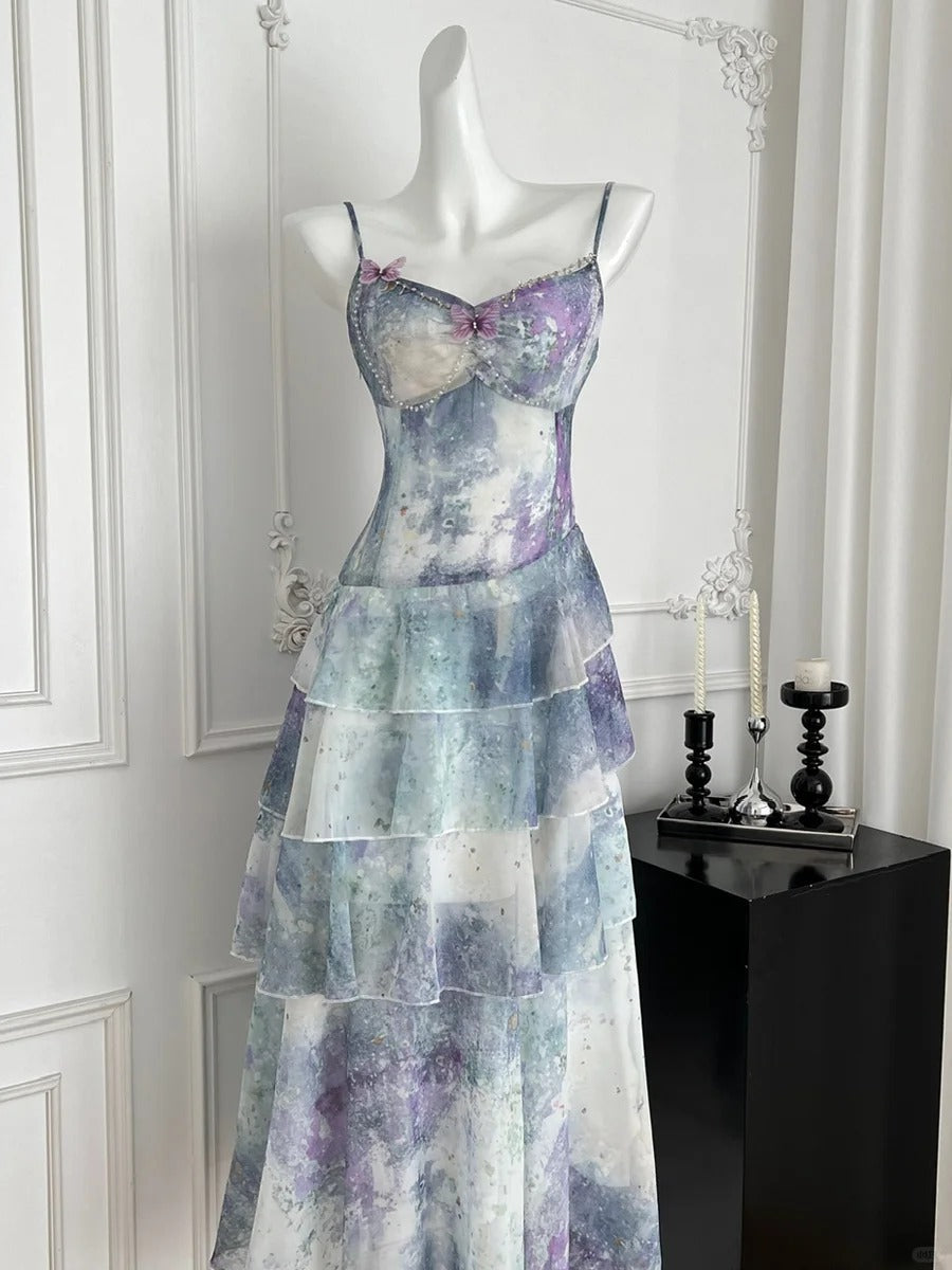 Dreamy Purple And Blue Gradient A-Line Spaghetti Strap Cake Chiffon Long Prom Dress Evening Dress Secondary image