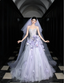 Dreamy Purple Strapless 3D Floral Tulle Train Ball Gown Evening Dress