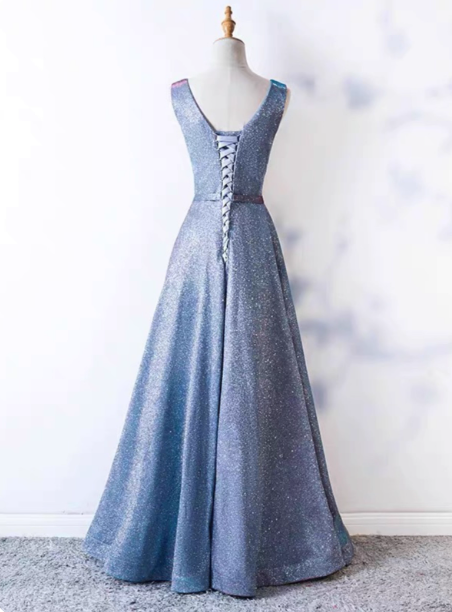 Dreamy Starry Sky Gradient Purple-Blue V-Neck Satin Long Prom Dress Evening Dress