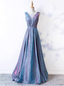 Dreamy Starry Sky Gradient Purple-Blue V-Neck Satin Long Prom Dress Evening Dress
