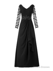 Dreamy V-Neck Long Sleeve Lace Chiffon Mother of the Bride Dress