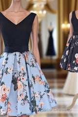 Cute V-Neck Floral Formal Prom Dress, A-Line Homecoming Dress