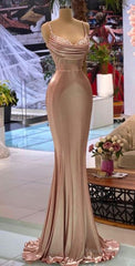 Sexy Rose Gold Mermaid Spaghetti Straps Maxi Long Prom Dresses Online
