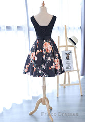 Cute V-Neck Floral Formal Prom Dress, A-Line Homecoming Dress
