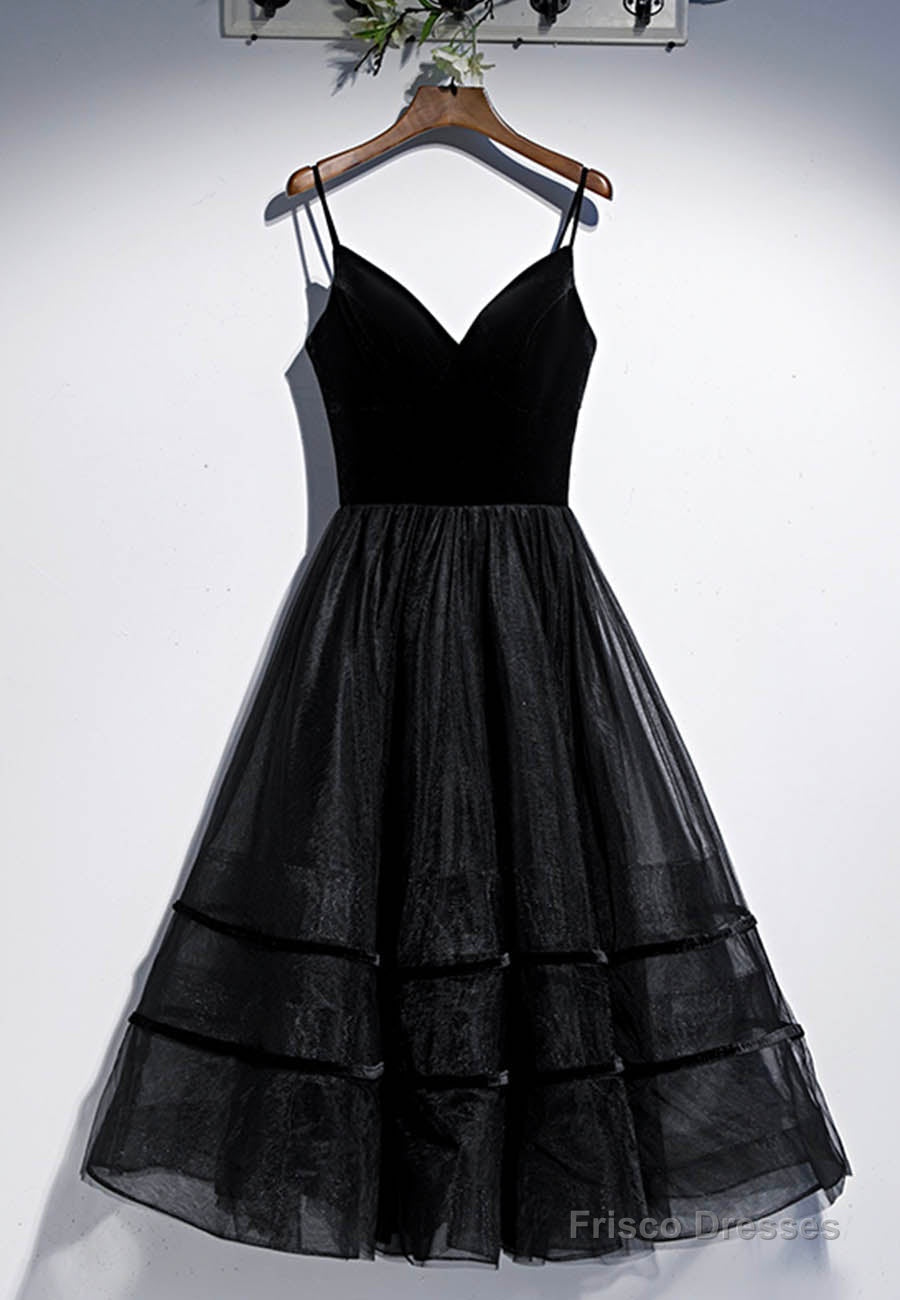 Black Velvet Tulle Short Prom Dresses, A-Line Party Dresses