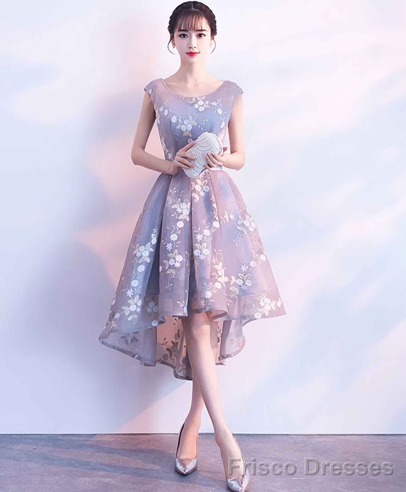 Cute Lace Round Neck Short Prom Dress Homecoming Dress