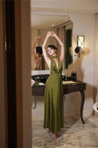 Drop Neck Silk Maxi Dress Wedding Guest Dress Prom Dresses Evening Gowns