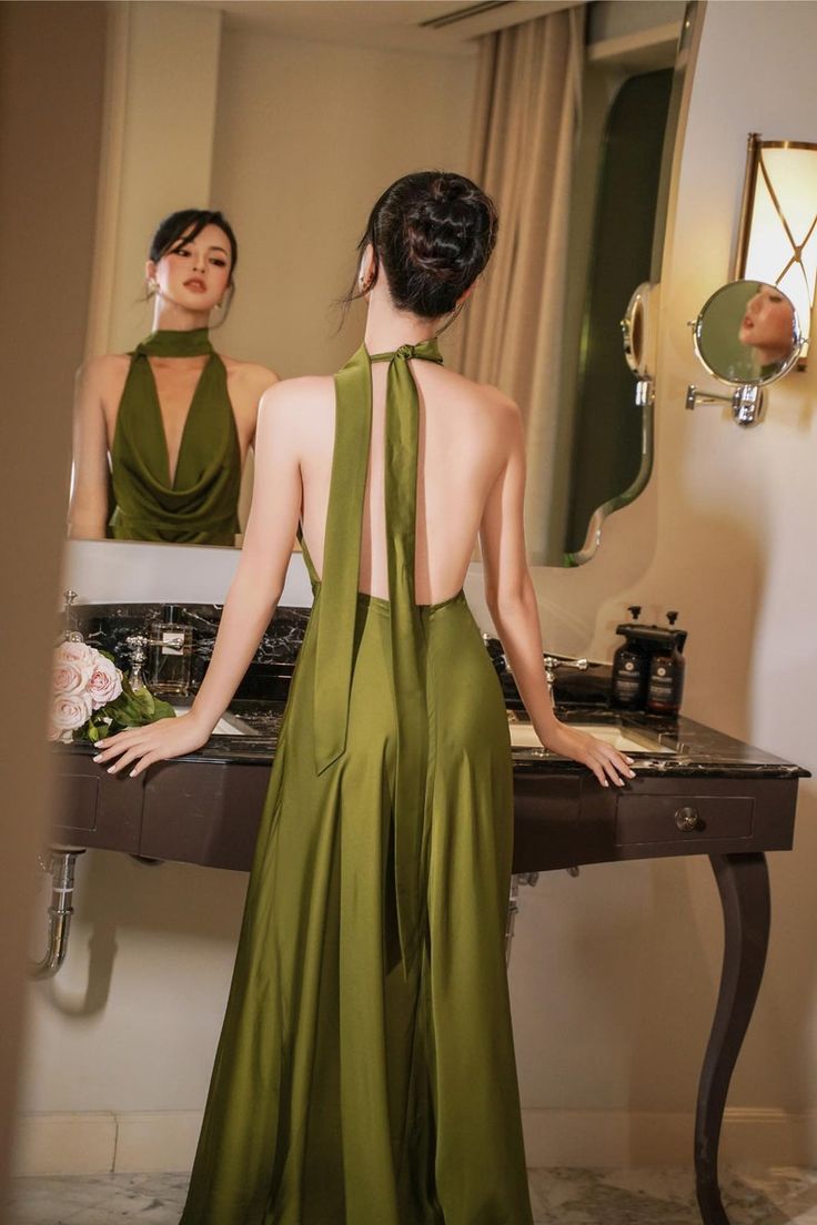 Drop Neck Silk Maxi Dress Wedding Guest Dress Prom Dresses Evening Gowns Main image
