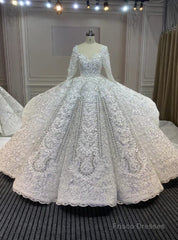 Dubai Handwork Beading Long Sleeve Beading Appliques Wedding Dress