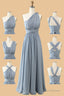 Dusty Blue A-line Chiffon Long Convertible Bridesmaid Dress