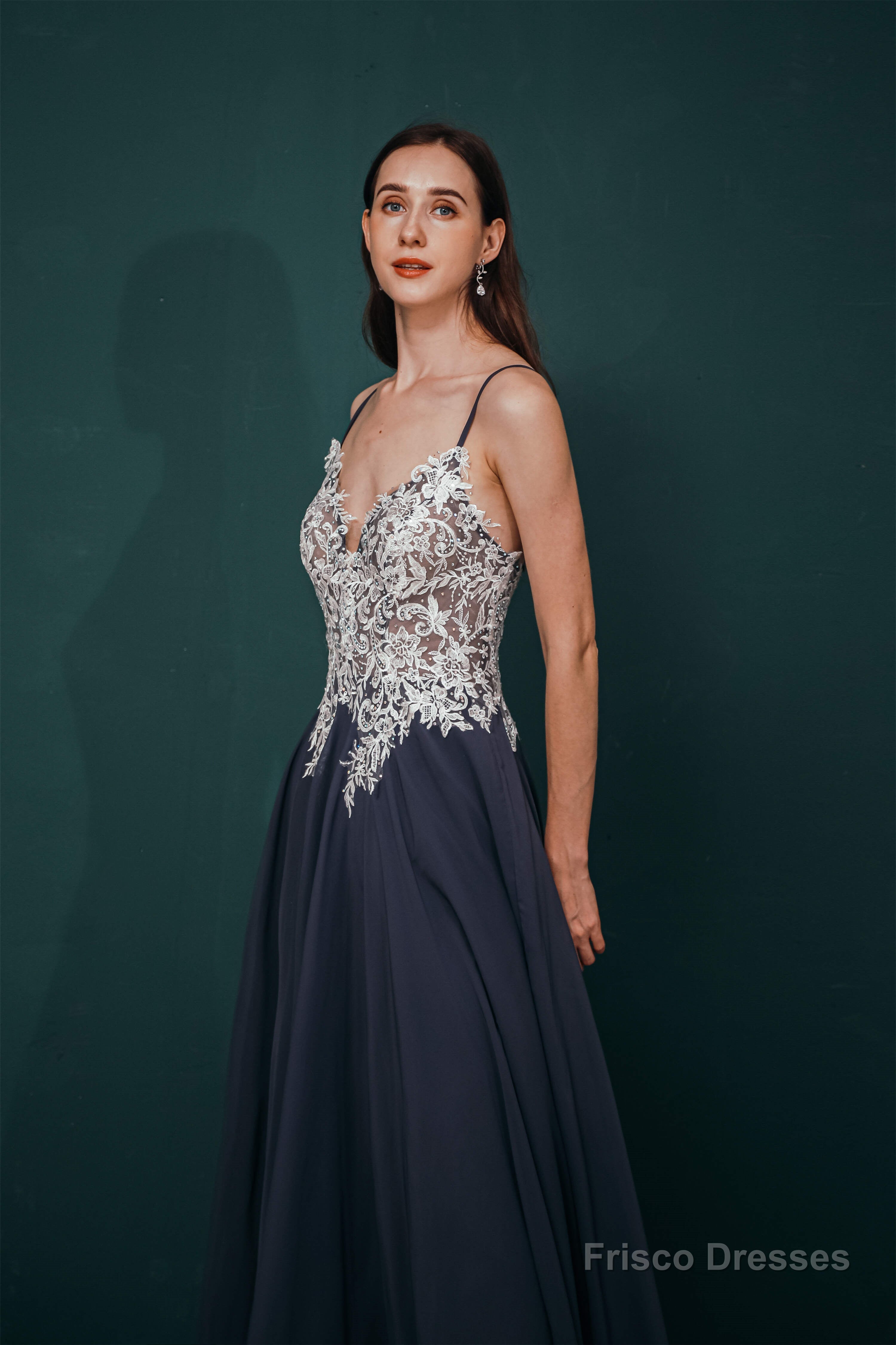 A-line Spaghetti Straps Side Split Long Prom Dresses