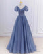 Dusty Blue Princess Sparkly Prom Dresses With Sleeves