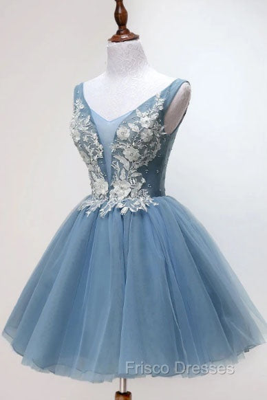 Dusty Blue Princess Tulle Appliqued Homecoming Dress Secondary image