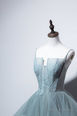 Dusty Green Tulle Lace Floor Length Formal Dress, Beautiful A-Line Evening Party Dress