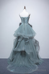 Dusty Green Tulle Lace Floor Length Formal Dress, Beautiful A-Line Evening Party Dress