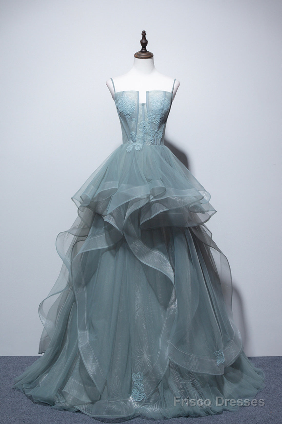 Dusty Green Tulle Lace Floor Length Formal Dress, Beautiful A-Line Evening Party Dress Main image