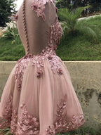Dusty Pink Illusion Lace Organza A-line Short Homecoming Dress