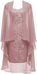Dusty Pink Short Lace Mother Of The Bride Dress With Jacket Formal Prom Gowns