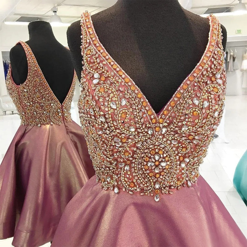 Dusty Rose Stunning Rhinestone Sparkly Beaded Top Homecoming Dresses Secondary image