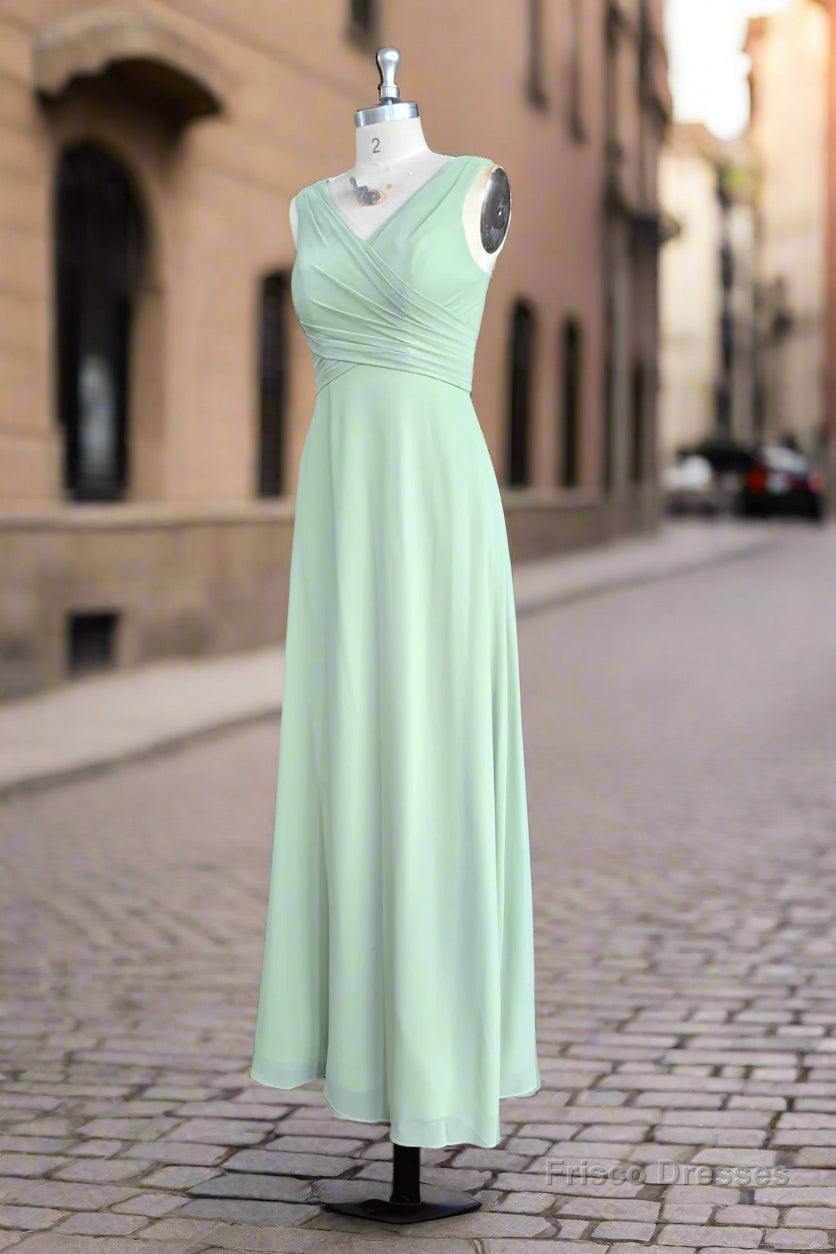 Dusty Sage Green  A-Line Spaghetti Straps Pleated Chiffon Bridesmaid Dress With Bow Secondary image
