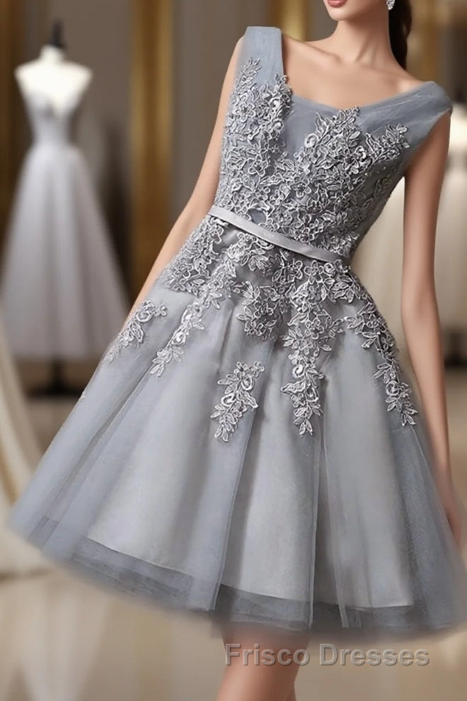 Cute A Line Tulle Lace Short Formal Prom Dress, Homecoming Dress Main image