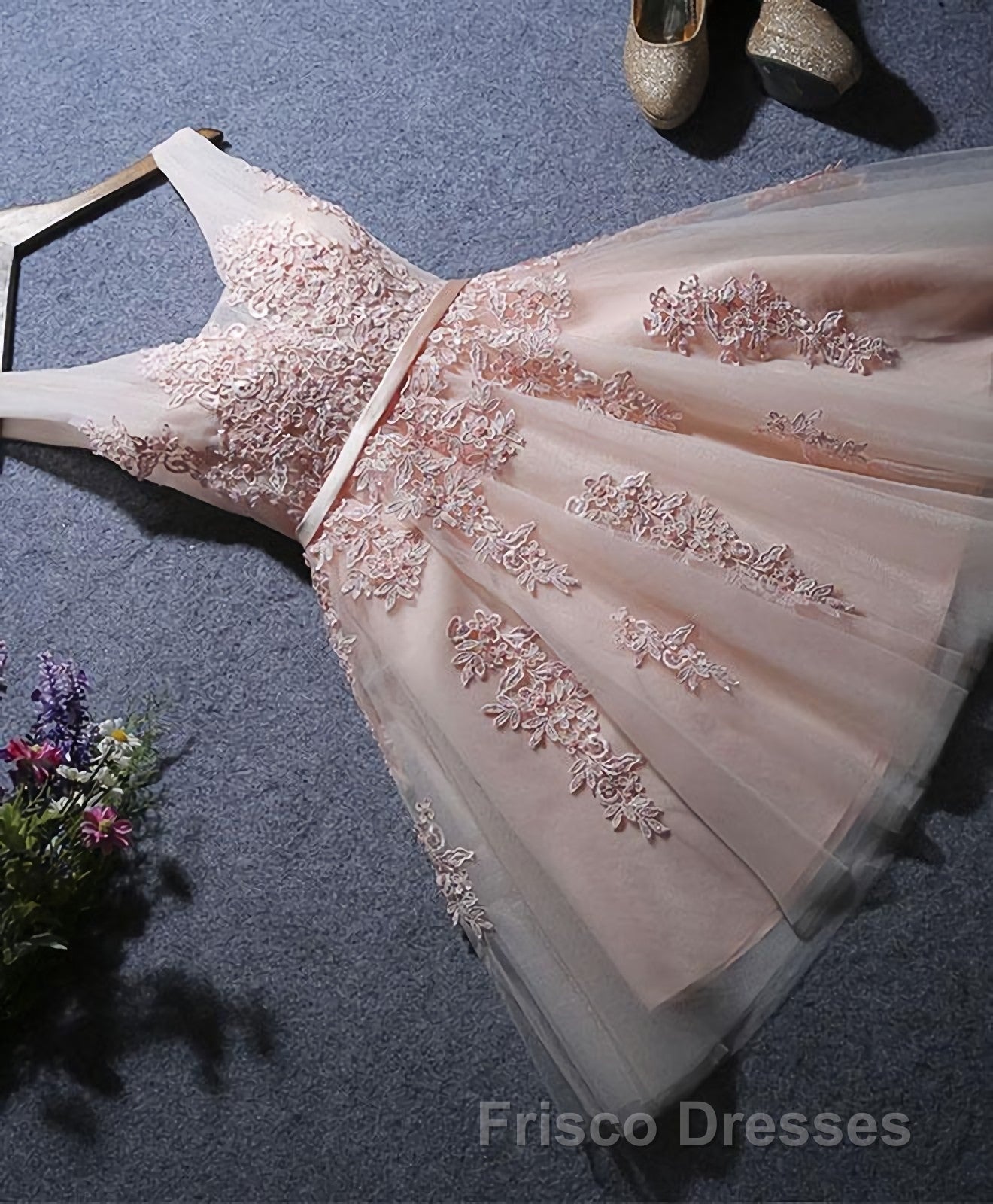 Cute A Line Tulle Lace Short Formal Prom Dress, Homecoming Dress