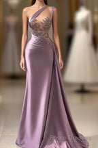 Sexy Purple Mermaid One-Shoulder Formal Prom Dresses