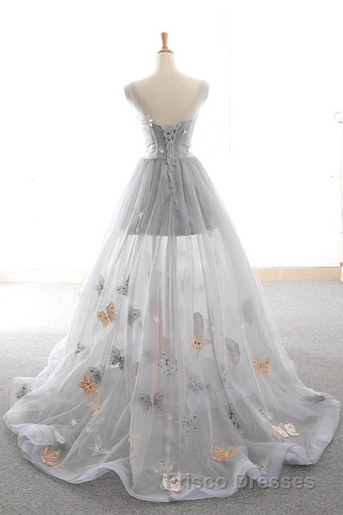 Gray Long Formal Prom Dress with Butterfly, New Arrival Unique Evening Dress Secondary image