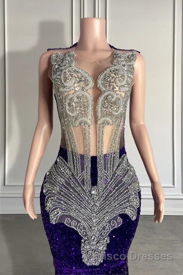 Sequined Sleeveless Mermaid Formal Prom Dresses with Beadings Secondary image