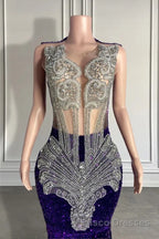 Sequined Sleeveless Mermaid Formal Prom Dresses with Beadings