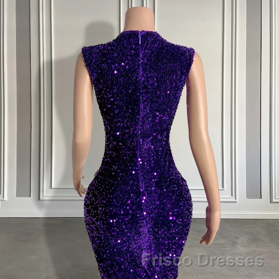 Sequined Sleeveless Mermaid Formal Prom Dresses with Beadings