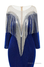 Deep V-neck Shiny Gray Prom Dresses Long sleeves Mermaid Evening Party Dresses