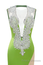 V-Neck Mermaid Brush Train Hollow Sleeveless Beading Evening Dresses