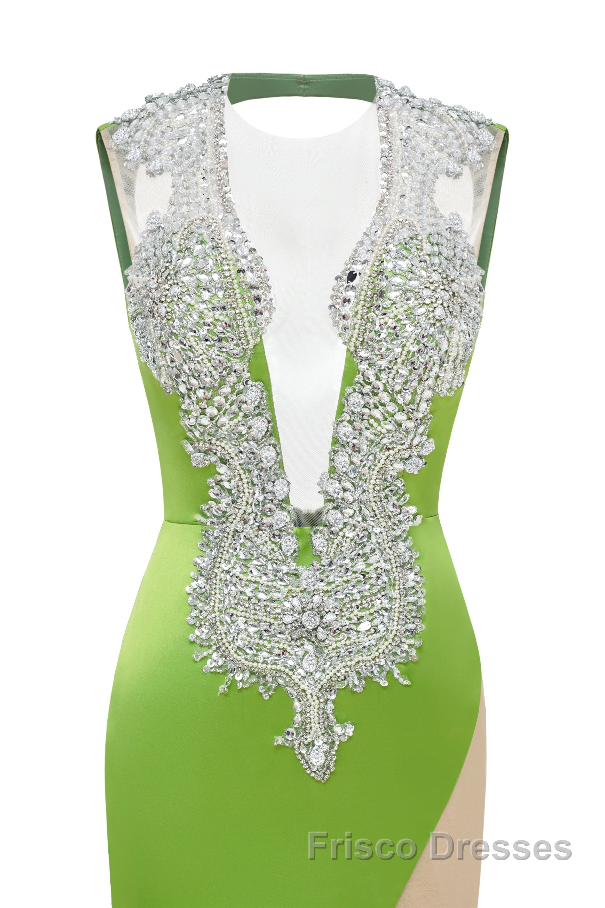 V-Neck Mermaid Brush Train Hollow Sleeveless Beading Evening Dresses