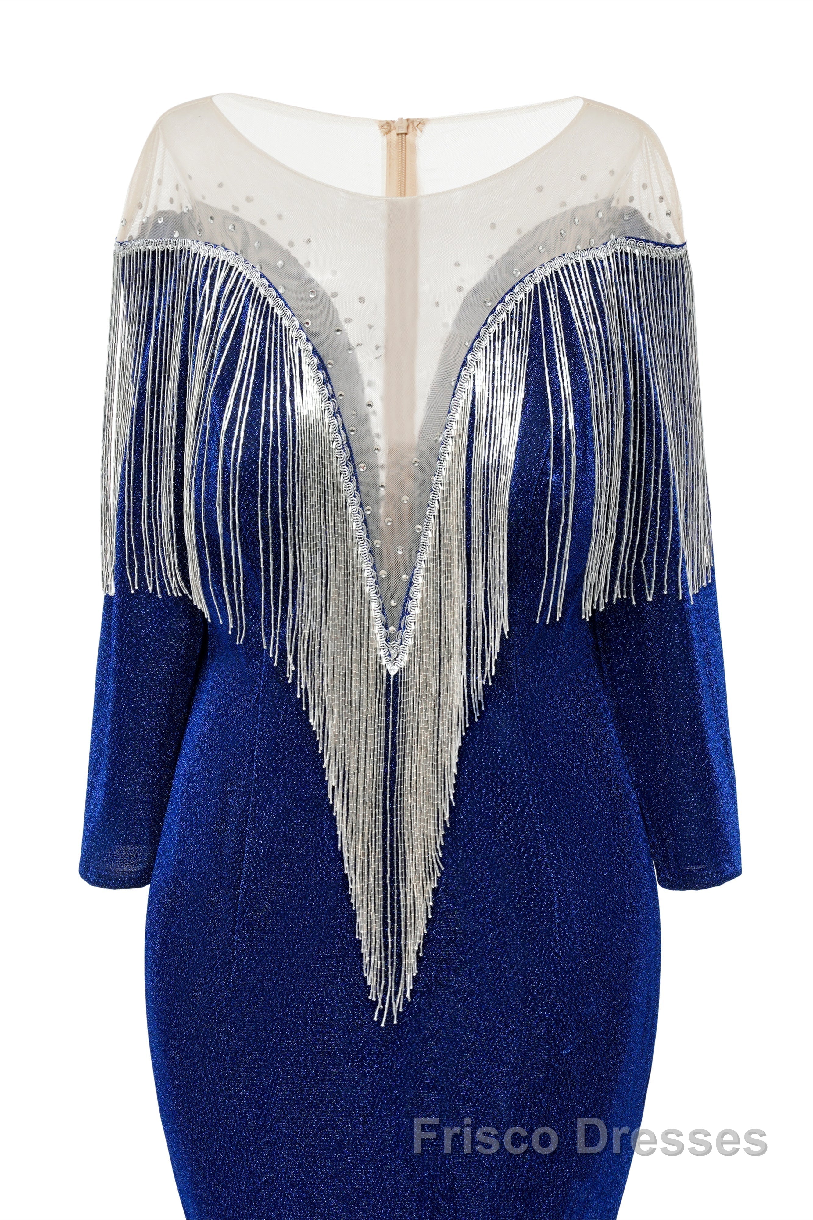 Deep V-neck Shiny Royal Blue Long sleeves Mermaid Formal Prom Dresses