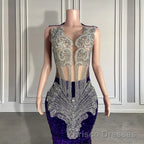 Sequined Sleeveless Mermaid Formal Prom Dresses with Beadings