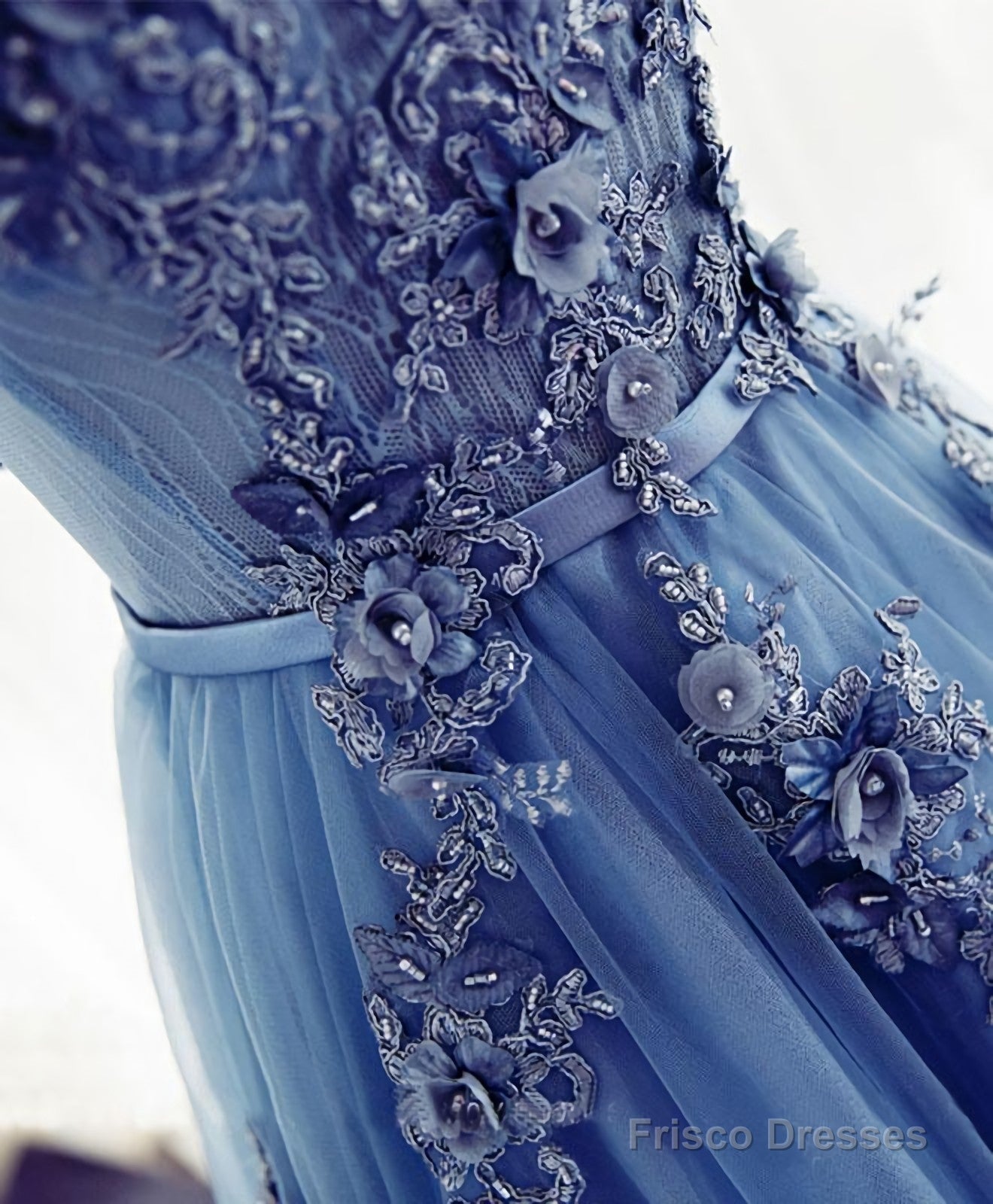 Blue A Line Tulle Lace Long Prom Dress, Evening Dress Frisco Dresses Blue A Line Tulle Lace Long Prom Dress, Evening Dress Frisco Dresses